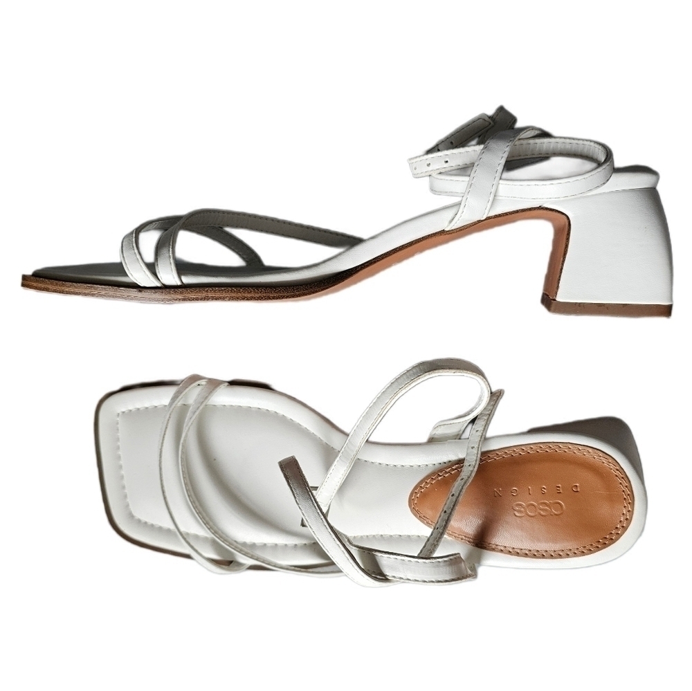 ASOS Sandals white square toe strappy block heel size 11